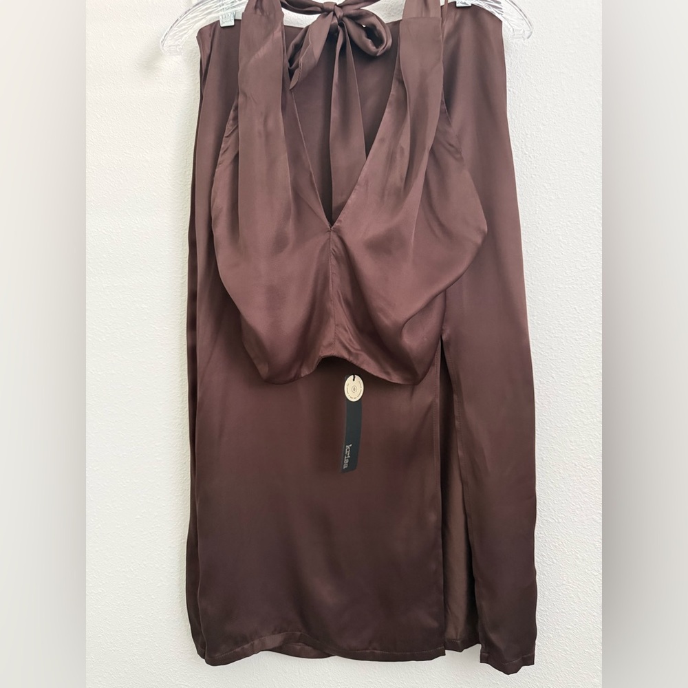 KRISA X REVOLVE - Two-piece - Wrap Front Halter Crop Top and Midi Skirt in Cocoa